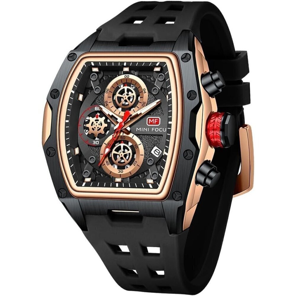 AIMES Rose Black Men Fashion Wristwatch Large Luminous Waterproof Silicon Strap